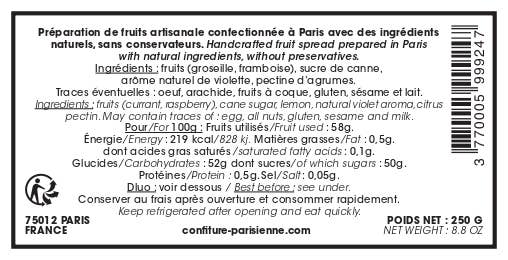 Confiture de groseilles, framboises et violettes