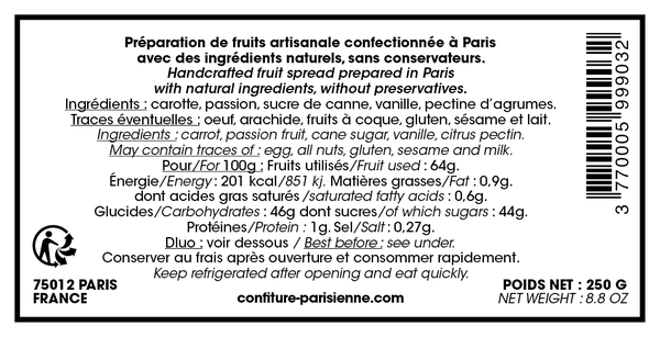 Confiture de carottes, de fruits de la passion et de vanille