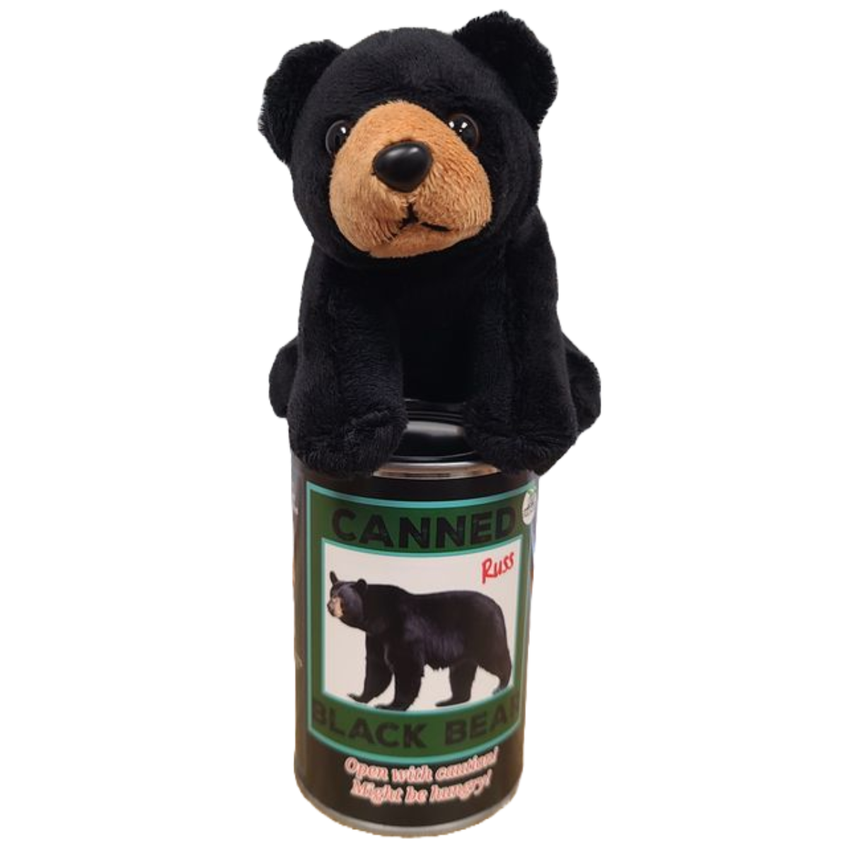 Peluche Russ l'ours noir en conserve | Peluche de zoo en peluche avec blagues | Cadeau